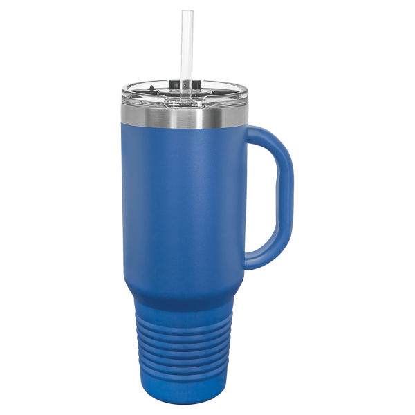 40 oz. ROYAL BLUE TRAVEL MUG-Engraving included. Some exceptions may apply.