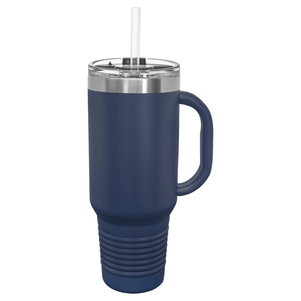 40 oz. NAVY BLUE TRAVEL MUG-Engraving included. Some exceptions may apply.