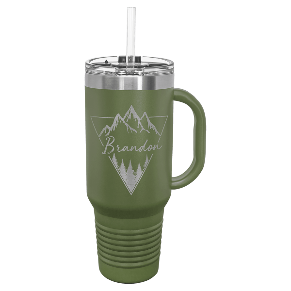 40 oz. OLIVE GREEN TRAVEL MUG-Engraving included. Some exceptions may apply. - Image 2