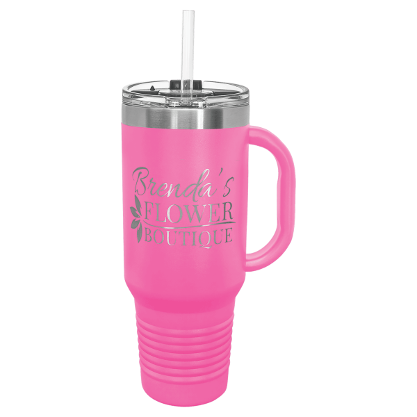 40 oz. PINK TRAVEL MUG-Engraving included. Some exceptions may apply. - Image 2