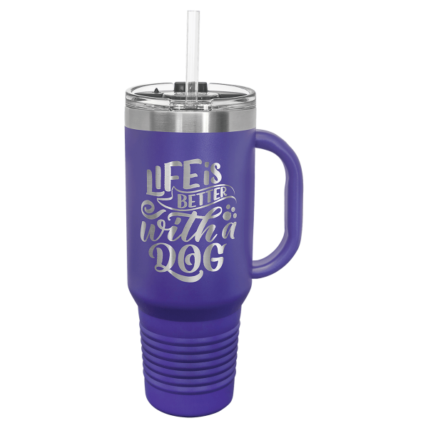 40 oz.  PURPLE TRAVEL MUG-Engraving included. Some exceptions may apply. - Image 2