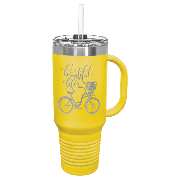 40 oz.  YELLOW TRAVEL MUG-Engraving included. Some exceptions may apply. - Image 2