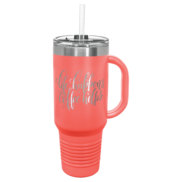 40 oz.  CORAL TRAVEL MUG-Engraving included. Some exceptions may apply. - Image 2