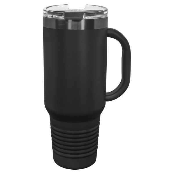 40 oz.  BLACK/ GHOST BLACK TRAVEL MUG-Engraving included. Some exceptions may apply.