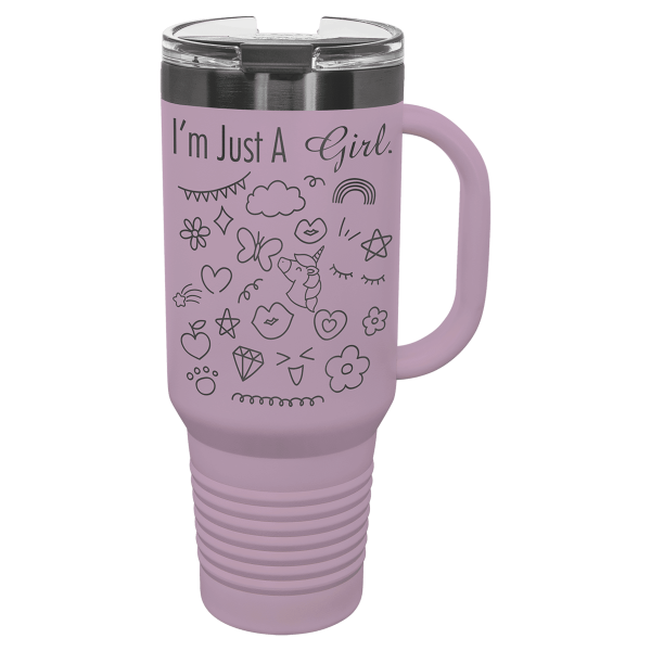 40 oz.  MOODY LILAC TRAVEL MUG-Engraving included. Some exceptions may apply. - Image 2