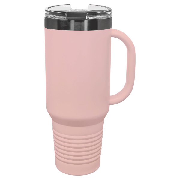40 oz.  BLUSH TRAVEL MUG-Engraving included. Some exceptions may apply.
