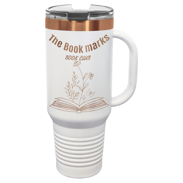 40 oz.  WHITE/ ROSE GOLD TRAVEL MUG-Engraving included. Some exceptions may apply. - Image 2