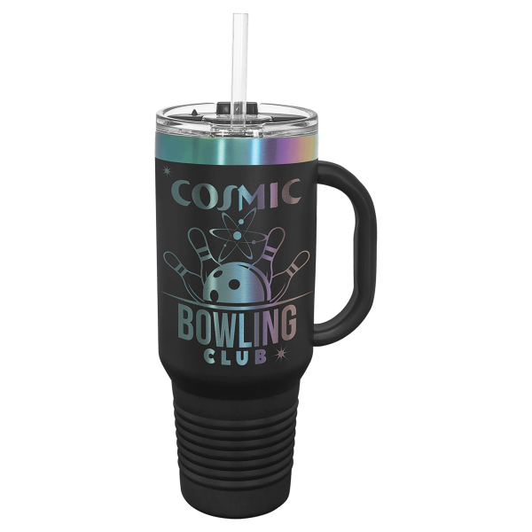 40 oz.  BLACK/ PRISM TRAVEL MUG-Engraving included. Some exceptions may apply. - Image 2