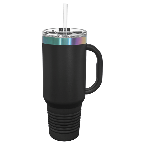 40 oz.  BLACK/ PRISM TRAVEL MUG-Engraving included. Some exceptions may apply.