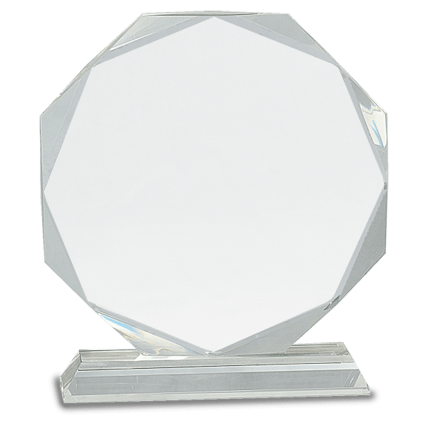 8" CLEAR CRYSTAL OCTAGON. Engraving included. Some exceptions may apply.